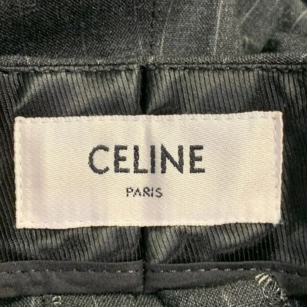 CELINE Size 44 Regular Grey Charcoal Stripe Wool Polyester Suit